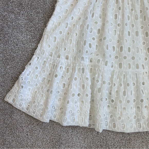 Anthropologie Maeve White Eyelet Puff Sleeve Smocked Waist Mini Dress Size 0 - Picture 5 of 15